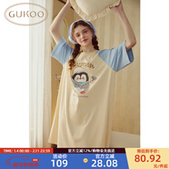 果殼（Gukoo）睡裙女春夏新款小企鵝系列睡衣女睡裙寬松睡裙圓領(lǐng)大卡通家居服B 奶油黃睡裙 S