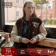 Teenie Weenie小熊女裝色美式高街復古潮酷棒球服短外套毛呢大衣 棕色 XS