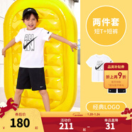 NIKE 3BRAND耐克男女童純棉短袖T恤+短褲2件套裝夏季新款兒童短袖套裝 正黑色（1259） 160 /76 【建議身高152-158cm】