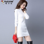 啄木鳥(niǎo)2026秋冬新款加絨加厚毛衣連衣裙女韓版針織緊身包臀洋氣打底衫女 白色 L