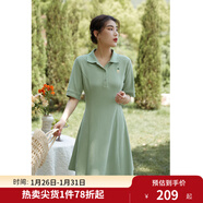 獨束【長(cháng)短可選】大碼女裝POLO領(lǐng)連衣裙夏新款微胖mm遮肉顯瘦 綠色(dy) XL