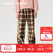 巴拉巴拉balaOne童裝女童加絨直筒兒童褲子2025冬裝新款復古格紋 咖色調00355 140