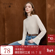 三彩2025秋季新款半高領(lǐng)小衫木耳邊喇叭袖上衣內搭打底衫M 米白色 S 155/80A