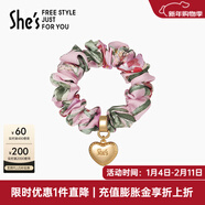 She's茜子發(fā)飾心形發(fā)圈大腸圈頭花頭繩馬尾皮筋綁頭發(fā)繩頭飾新年禮物女 印花粉E1（配件升級款）