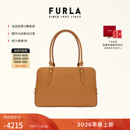 芙拉（FURLA）【早春新品】GIULIA牛皮大號女士大容量單肩包波士頓包保齡球包 咖啡色 L