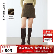 朗姿羊毛復古短款裙子短裙a字高腰半身裙