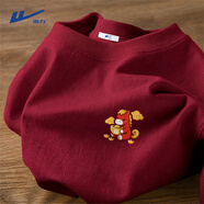 回力本命年t恤男款純棉短袖馬年春節限定喜慶男士打底衫情侶裝體恤衫 酒紅(金福萌馬胸標) M /170(建議100斤-120斤左右)