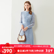 經(jīng)典故事（JANE STORY）秋季氣質(zhì)襯衫式長(cháng)袖連衣裙2024新款女設計感木耳邊顯瘦百褶雪紡裙 淺藍色 M