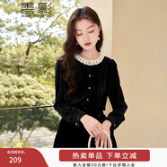 香影絲絨上衣女秋冬2025新款長(cháng)袖圓領(lǐng)黑色襯衣高端赫本風(fēng)法式襯衫 黑色 S