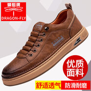 蜻蜓牌男鞋秋冬季真皮潮流板鞋一腳蹬隱形內增高皮鞋運動(dòng)休閑鞋小白鞋子 棕色 41