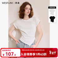 西遇設計感不對稱(chēng)抽繩開(kāi)衩收腰T恤女2025春季彈力針織上衣 白色 L （165）
