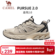 駱駝（CAMEL）情侶穿搭[追尋2.0]慢跑鞋男女2025透氣復古緩震旅游運動(dòng)跑步鞋 K25B097058，淺米白/黑色 ，女 37
