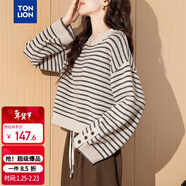 唐獅2025秋季女復古風(fēng)條紋圓領(lǐng)套頭毛衣短款時(shí)尚簡(jiǎn)約百搭文藝風(fēng)