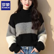 羅蒙（ROMON）圓領(lǐng)針織衫女裝2026秋季新款小香風(fēng)加厚毛衣女打底衫紅色上衣女 圖片色 均碼 建議80-140斤