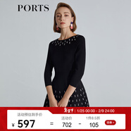 PORTS寶姿 商場(chǎng)同款新品女裝中袖印花針織連衣裙SL8K260KKY002 黑-漣漪粉混色 S