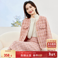 尚都比拉冬季氣質(zhì)優(yōu)雅小香風(fēng)圓領(lǐng)開(kāi)衫中長(cháng)款半身裙套裝 粉色 S 