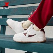 特步板鞋男新款運動(dòng)休閑空軍一號板鞋耐磨百搭情侶板鞋時(shí)尚鞋子厚底 帆白/團隊紅-0042 女款 36