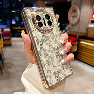 適用華為Mate X7手機殼vivo x fold5防摔保護套皮紋月亮星球貓咪 金色電鍍貼皮4787手繪英文小奇 三星Galaxy Z Fold4