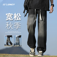 TONCY牛仔褲男秋冬季高街直筒寬松潮牌男褲褲子男闊腿休閑長(cháng)褲 黑色 【軟牛仔】 XL /32(建議140-155斤)