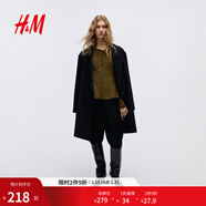 H&M女裝毛針織衫2025冬季新款冬日千金感穿搭裙式下擺開(kāi)衫1315270 深卡其綠 M 165/96