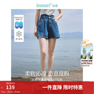 茵曼（INMAN）涼感牛仔短褲2025夏季女裝新款顯高顯瘦雙扣高腰A字百搭褲子 牛仔藍 25