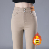 黛姿茹純棉米白色休閑褲子女秋季2025新款百搭小個(gè)子高腰顯瘦哈倫直筒褲 A款卡其色-長(cháng)褲【加絨】 M (27) 【95-105斤】