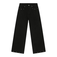 VOGUO RELAY 原創(chuàng  )褲腳鉚釘設計牛仔褲 韓版寬松直筒黑色白色褲子 黑色 S