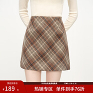 范思藍恩高腰復古格紋羊毛呢半身裙短裙女2025秋冬新款小A裙4265 棕色格紋 XS