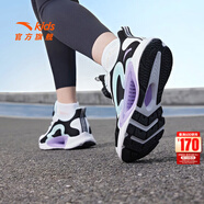 安踏（ANTA）兒童跑步鞋男女大童運動(dòng)鞋秋冬透氣旋鈕扣舒適逐月跑鞋 【女款】黑/白-1 33