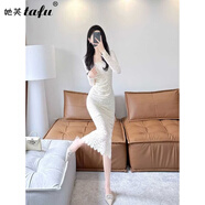 她芙品牌女裝蕾絲連衣裙女2026春秋新款氣質(zhì)名媛修身顯瘦中長(cháng)款包臀裙 杏色 S