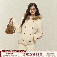 ELEVEN SLEEP秋冬毛領(lǐng)毛呢子大衣韓系通勤百搭棕色短款羊毛外套上衣女 白色 S
