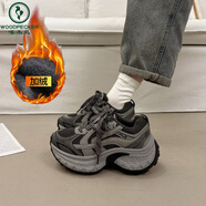 啄木鳥(niǎo)超火厚底松糕老爹鞋女小個(gè)子增高2026新款春季歐貨運動(dòng)休閑鞋 灰色-加絨 38