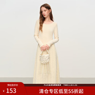 范思藍恩法式圓領(lǐng)蕾絲花邊長(cháng)袖針織連衣裙女冬季2025新款內搭4355 杏色 M