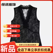 美梵朗（MEIFANLANG）歐洲站V領(lǐng)無(wú)袖拼接重工蕾絲背心馬甲女夏季新款純欲百搭上衣 黑色 S 75-85斤