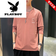 花花公子（PLAYBOY）圓領(lǐng)男士t恤長(cháng)袖潮牌2026春秋薄款寬松體恤打底衫上衣服夏季男裝 磚紅41長(cháng)袖 M 【建議90-105斤】