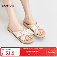 三福涼拖鞋女夏季甜心少女波西米亞風(fēng)麻底露趾輕法式女鞋841423 米色蝴蝶 37