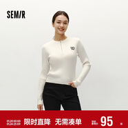 森馬（Semir）毛衣女冬季短款半開(kāi)襟刺繡修身套頭衫女生風(fēng)顯瘦上衣107724107001