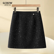 GCRZW輕奢毛呢亮片短裙半身裙女秋冬2025新款包臀裙燙鉆亮閃閃a字裙子 經(jīng)典黑 -短款-毛呢 【輕奢氣質(zhì)款】 2XL /30 建議125-135斤