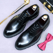 阿斯頓名爵（ASTON M.JAZZ）【預售非現貨4cm增高皮鞋男年輕商務(wù)正裝休閑漆面亮皮 黑色 37