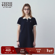 Teenie Weenie小熊夏季撞色Polo休閑通勤簡(jiǎn)約白色連衣裙時(shí)尚收腰短裙女 藏青色 L (170)