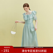 范思藍恩23FS12493 法式一字肩兩穿連衣裙女夏季新款海邊度假長(cháng)裙 湖水綠 XS