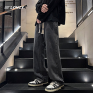 TONCY復古風(fēng)牛仔褲男春秋季高街直筒寬松闊腿男褲褲子男休閑長(cháng)褲 黑灰【軟牛仔】 XL /32(建議140-155斤)