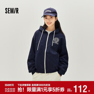 森馬（Semir）外套女春季連帽字母刺繡寬松落肩夾克分割學(xué)院風(fēng)上衣101125108002