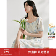 茵曼（INMAN）法式碎花高級感2025夏女新款休閑中長(cháng)吊帶連衣裙子 月藍連衣裙-18424791 S