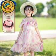 G.duck公主裙女童2025新款洋氣兒童雪紡連衣裙夏裝碎花裙女孩沙灘吊帶裙 098仙粉碎花裙+發(fā)箍+鎖骨鏈 110 cm