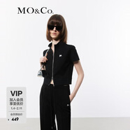 MO&Co.2024夏新品含三醋酸雙開(kāi)拉鏈立領(lǐng)短袖針織上衣