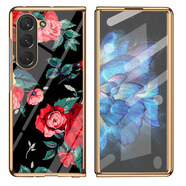 邁琪數碼（Maqi Star）適用三星zfold6手機殼w24電鍍玻璃保護套fold3/4硬殼創(chuàng  )意櫻花與貓 【金邊】黑色玫瑰 三星Z Fold6【電鍍玻璃+殼膜一體】