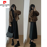 皮爾卡丹（pierre cardin）時(shí)尚套裝女2025秋季新款女裝氣質(zhì)秋冬裝搭配一整套小香風(fēng)連衣裙 咖色外套+黑色半裙 S