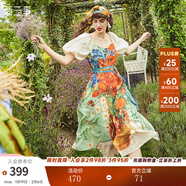 兩三事油畫(huà)風(fēng)連衣裙女秋季梵高碎花法式高腰裙子收腰顯瘦眾星捧月 花色-y M