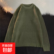 14色純色針織衫毛衣男女同款內搭打底衫粗毛線(xiàn)衣寬松跨境批發(fā) 軍綠色 2XL